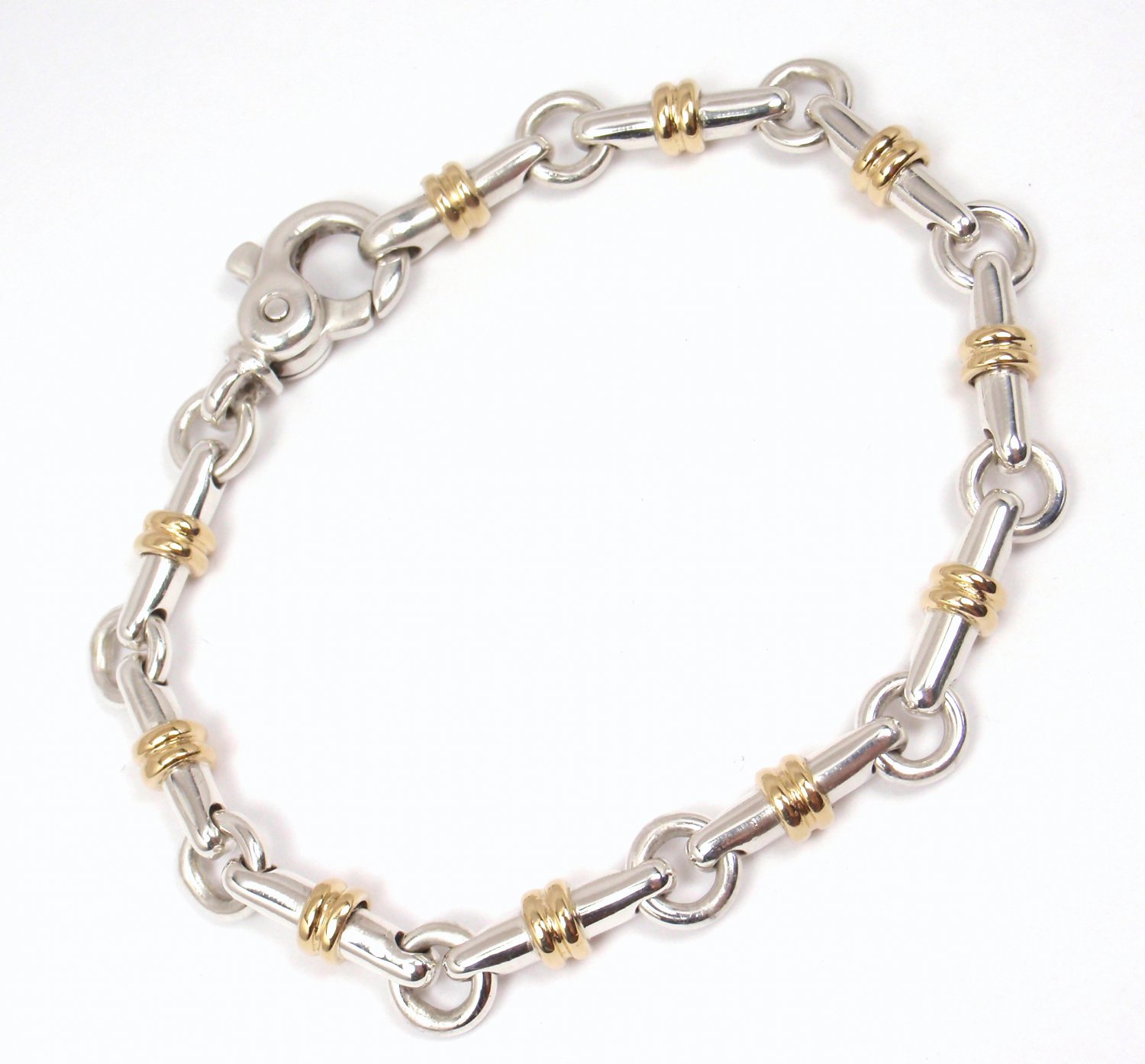 RARE Vintage Tiffany & Co Sterling Silver 18K Gold Bar Link Bracelet 7.5" ITALY w/pouch