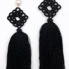 Tiffany & Co Peretti 18K Gold Black Silk Tassel Pearl Drop Dangle Earrings w/box