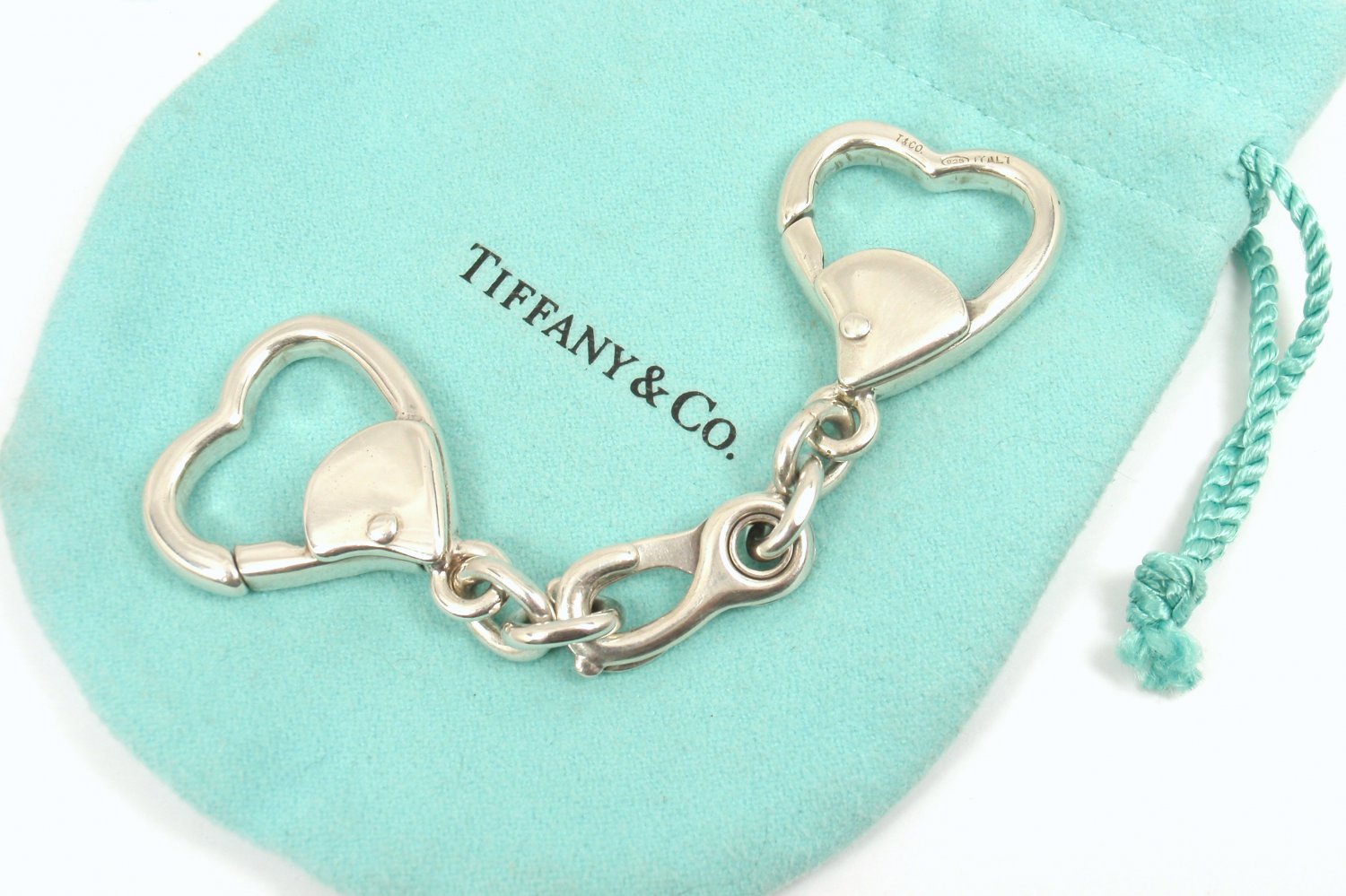 Rare Vintage Tiffany & Co Sterling Silver Double Heart Valet Key Ring