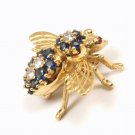 RARE Vintage Tiffany & Co 18K Gold X-LARGE 2.34tcw Blue Sapphire Diamond Fly Bee Pin Brooch