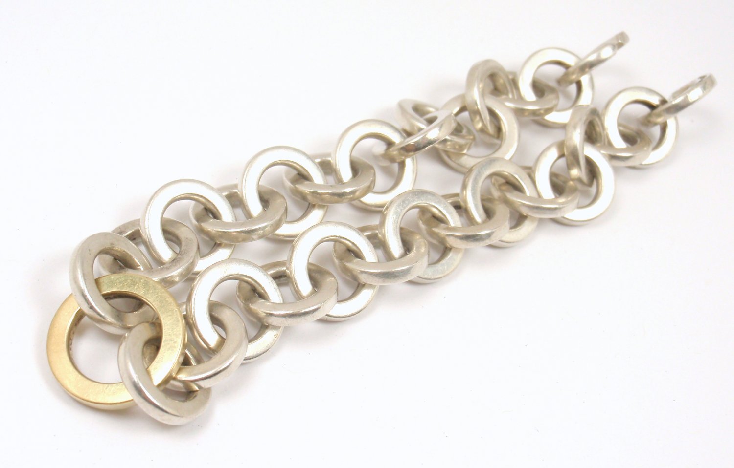 RARE Vintage Tiffany & Co Sterling Silver 18K Gold Circle Link Bracelet 8"