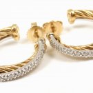 $4550 David Yurman 18K Yellow White Gold Diamond 23mm Crossover Hoop Earrings
