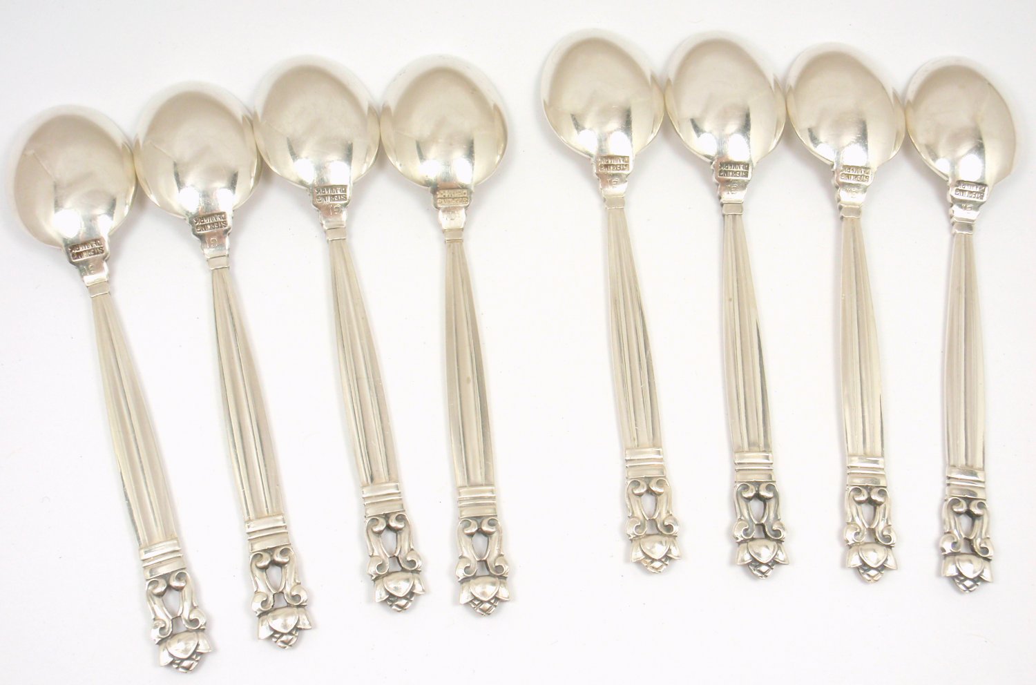 Set of 8 Georg Jensen Sterling Silver Acorn Demitasse Spoons 3-7/8"