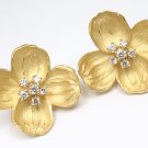 Rare Vintage Tiffany & Co 18K Gold Diamond X-Large Dogwood Flower Clip-On Earrings w/box
