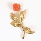 Rare Vintage Tiffany & Co 18K Gold Carved Coral Rose Flower Pin Brooch ITALY