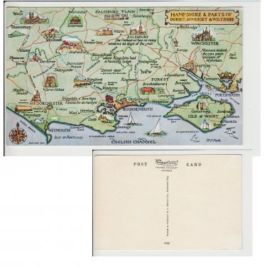 Hampshire   Postcard Map Hampshire Dorset Somerset. Mauritron #155