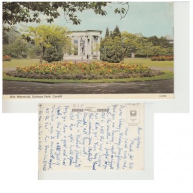Glamorgan Postcard War Memorial Cathays Park Cardiff. Mauritron #317