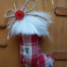 CHRISTMAS ORNAMENT RED & FUR CLOTH STOCKING