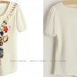 Ladies Crew Neck Short-Sleeve Chiffon Jewelry Printed Blouse