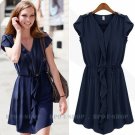 Ladies V Neck Short-Sleeve Chiffon One-Piece Dress
