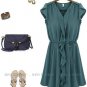 Ladies V Neck Short-Sleeve Chiffon One-Piece Dress
