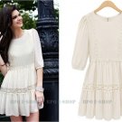 Ladies Crew Neck Mid-Sleeve Lace Chiffon One-Piece Dress