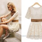 Ladies Crew Neck Short Sleeve Lace One-Piece Dress