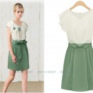 Ladies V Neck Short Sleeve Chiffon Two Tone One-Piece Dress
