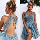 Size S Blue V-neck Floral Mini Sexy Dress DM1024