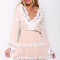 Size XL Pink V-neck Long Sleeve Lace Chiffon Dress DM1065