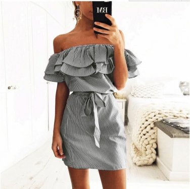 Size M Black Women Mini Stripe Dress DM1069