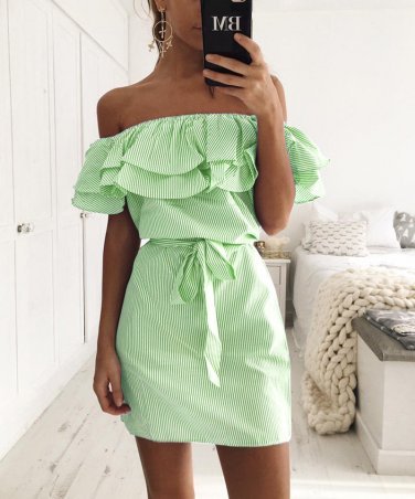Size XL Green Women Mini Stripe Dress DM1069