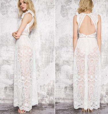 Size 4XL White Sexy Lace Beach Holiday Dress DM1070