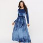 Size XXL Blue Velvet Long Winter Warm Dress DM1080