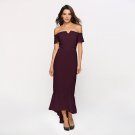 Size L Purple V-neck Off Shoulder Tuxedo Elegant Dress DM1081