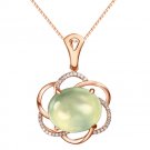 Natural 6.58ct Prehnite pendant and 18K rose gold surround with natural diamond pendant