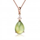 Natural 4.3ct Prehnite pendant and 14K rose gold with natural diamond pendant