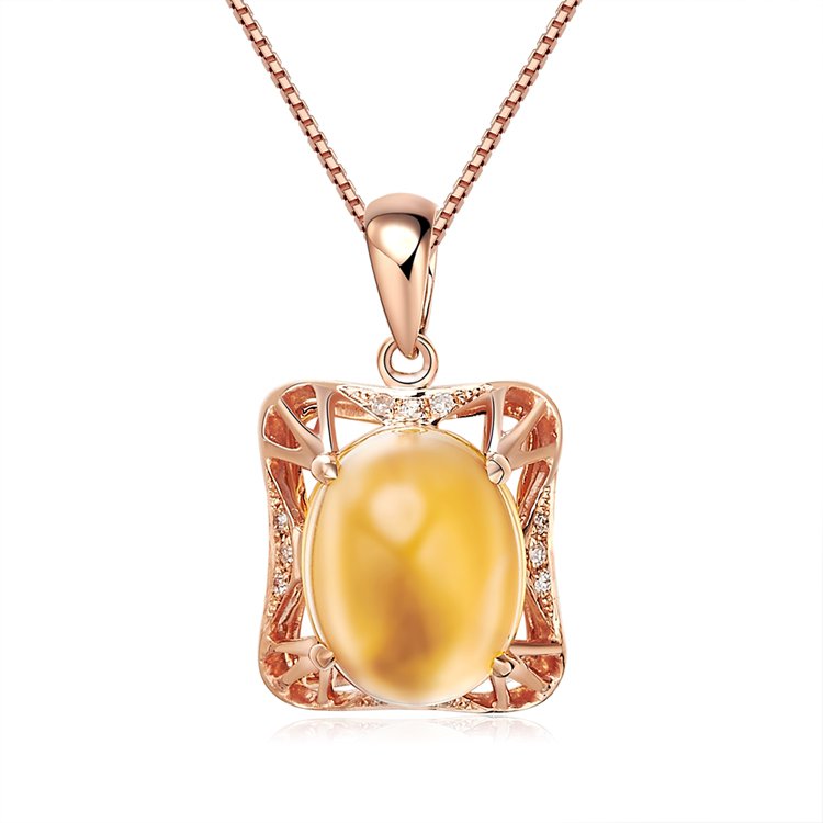 Natural 2.7ct Citrine 12pcs diamond with 14K rose gold pendant