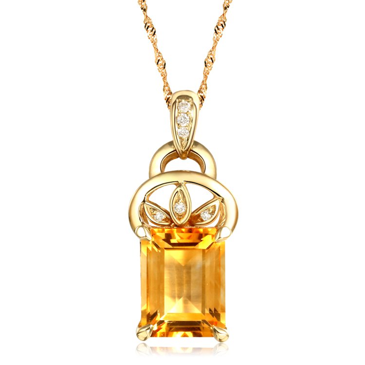 Natural 1.95ct Citrine 6pcs diamond with 14K yellow gold pendant