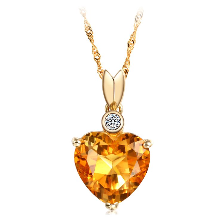 Natural 3.4ct Citrine 1pc diamond with 14K yellow gold pendant