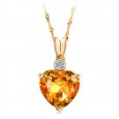 Natural 3.4ct Citrine 1pc diamond with 14K yellow gold pendant