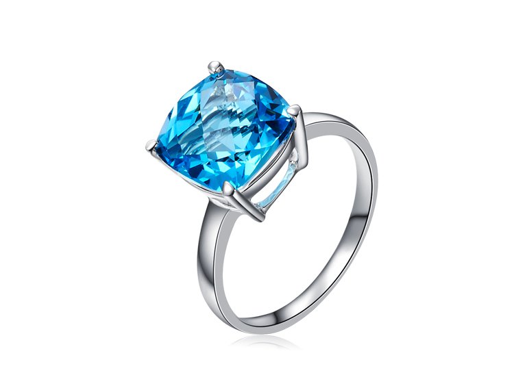 Natural 4.1ct Blue topaz 14K white gold rings