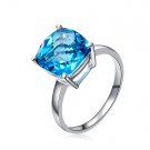 Natural 4.1ct Blue topaz 14K white gold rings