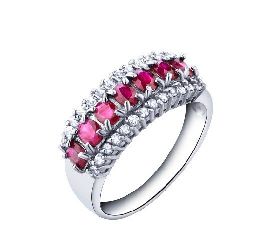 A row of natural ruby flower shape sterling silver ring(1.75ct)