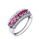 A row of natural ruby flower shape sterling silver ring(1.75ct)