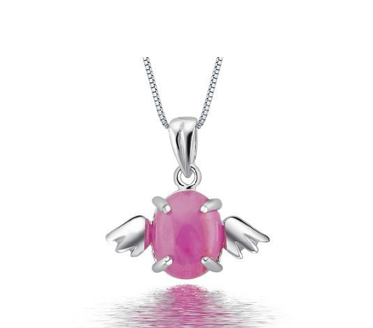 Natural ruby oval cut angel egg 1.75ct pendant set in sterling silver