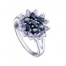 Natural sapphire round Cut flower shape sterling silver ring(1.92ct)
