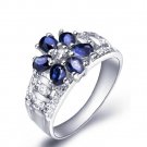 Natural sapphire Oval Cut flower shape sterling silver ring(1.35ct)