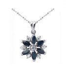 Natural sapphire flower shape silver pendant
