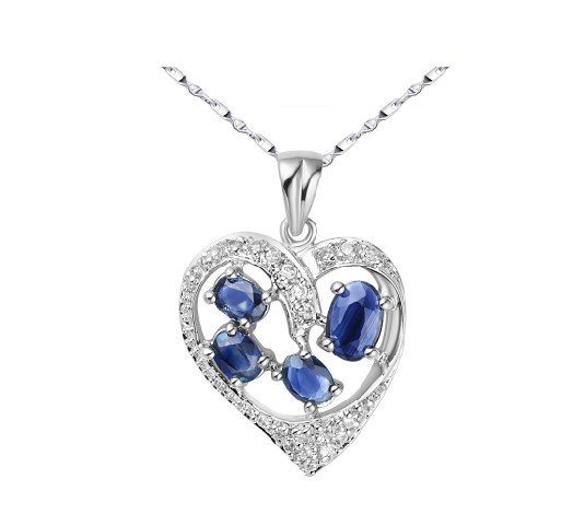 Natural sapphire heart shape sterling silver pendant