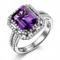 Natural 4.09ct Amethyst rings and surrounding with 0.92 ct South Africa diamond 14K white gold rings