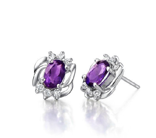 Natural amethyst oval cut 0.92 stud sterling silver earrings