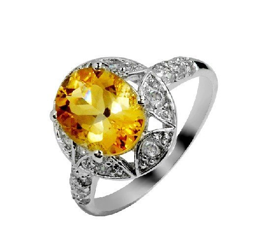 2.52ct Natural Citrine ring round cut 925 sterling silver ring