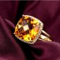 Natural huge 10.56ct Citrine rings and surrounding with natural diamond 14K yellow gold rings