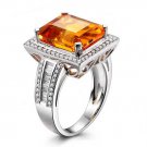 Natural huge 6.56ct Citrine rings and surrounding with 0.88ct natural diamond 14K white gold rings