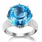 11ct huge Topaz round Cut with 0.88ct natural Diamonds Halo 14K white Gold ring