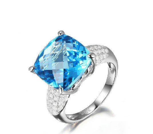 9.52ct huge Topaz cushion Cut with 0.54ct natural Diamonds Halo 14K white Gold ring