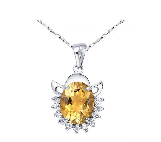 2.6ct Natural citrine oval cut pendant set in sterling silver