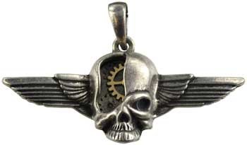 Steampunk Cyborg Skull Wings necklace