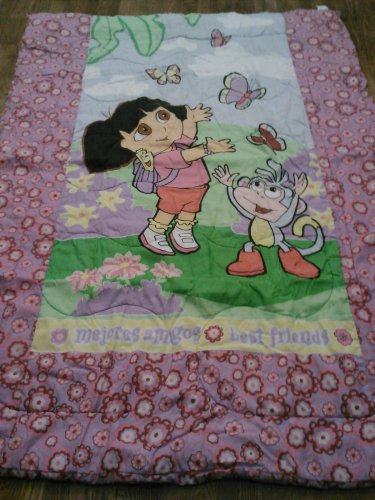 USED Pre-owned TWIN Single COMFORTER DORA THE EXPLORER Flowers Floral Pink
